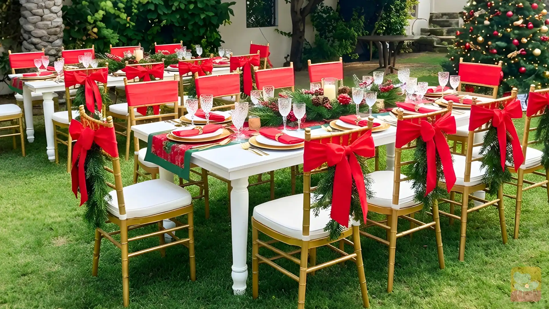 Preset Event Rentals -Tiffiny Gold Chair and table setup for Christmas